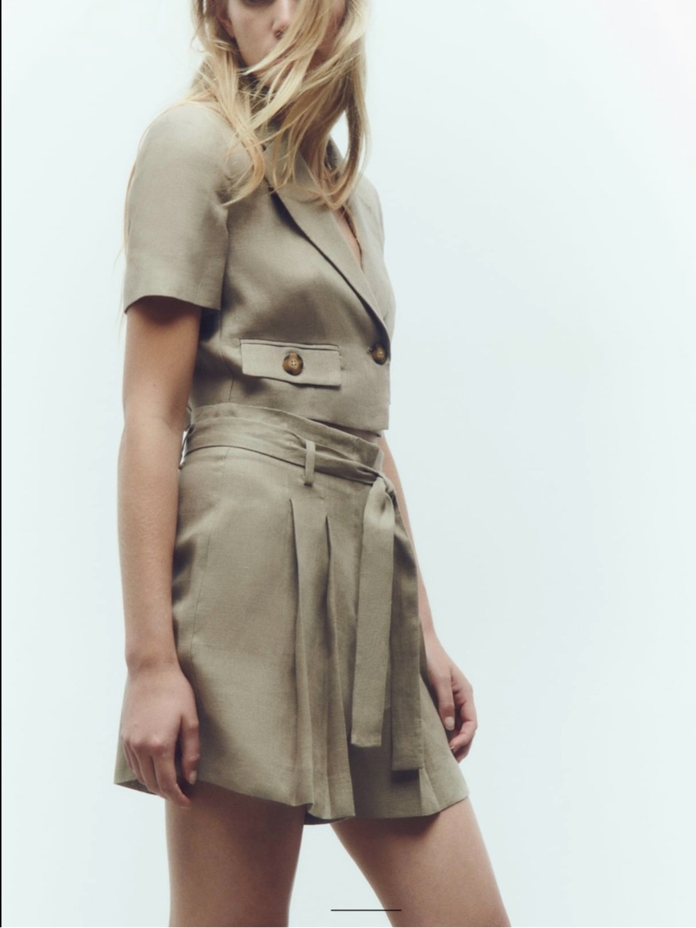 Zara Taupe Tie-Waist Linen Bermuda Shorts - Picture 5 of 9